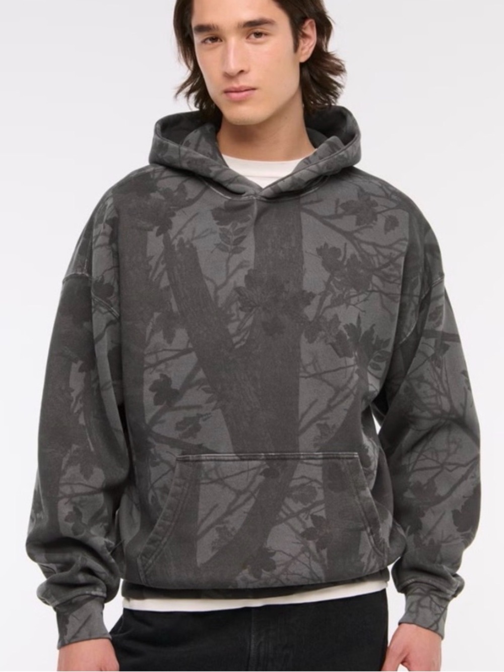 Abercrombie and fitch men’s dark grey camo essential popover hoodie